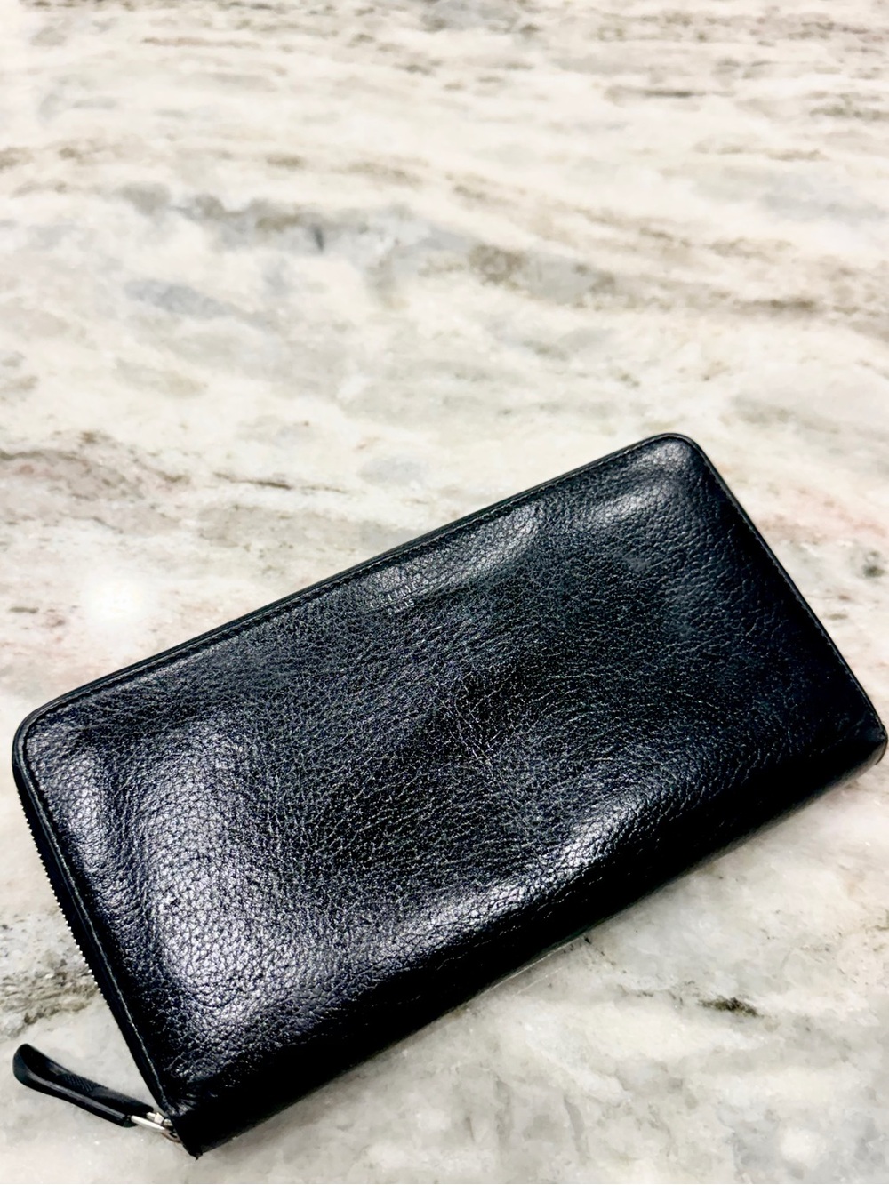 Celine Authentic Long Black Leather Zip-Around  Wallet